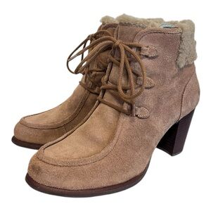 UGG | ANALISE CHESTNUT SUEDE SHEEPSKIN HIGH HEEL ANKLE BOOTS US 8 Vintage Winter